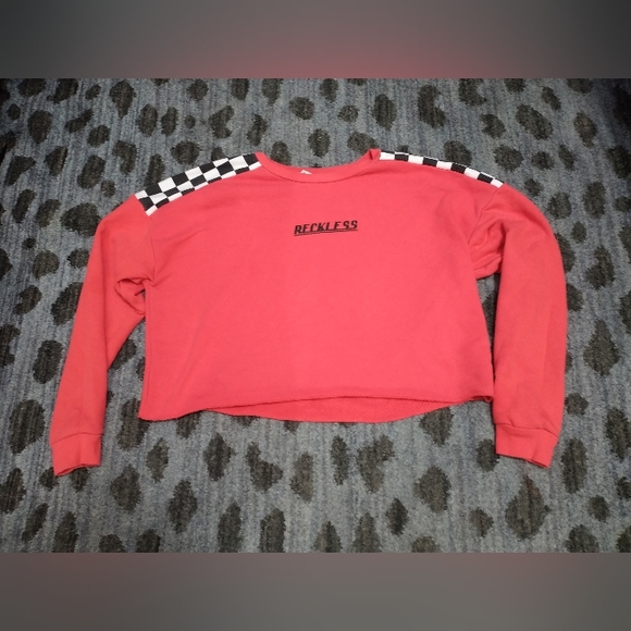 Red and Checkered Racer Cropped Sweater sz L - Picture 3 of 8